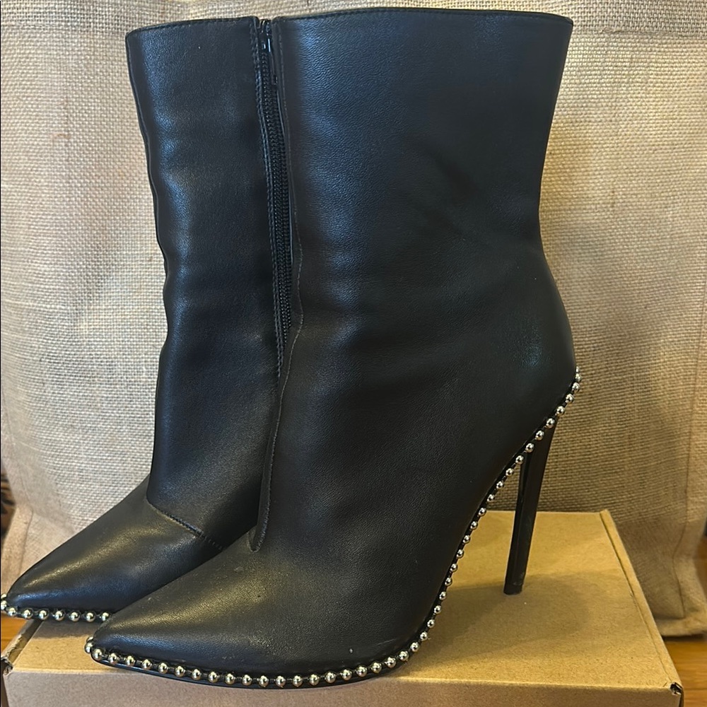 Black Heeled Bootie with Studded Detail